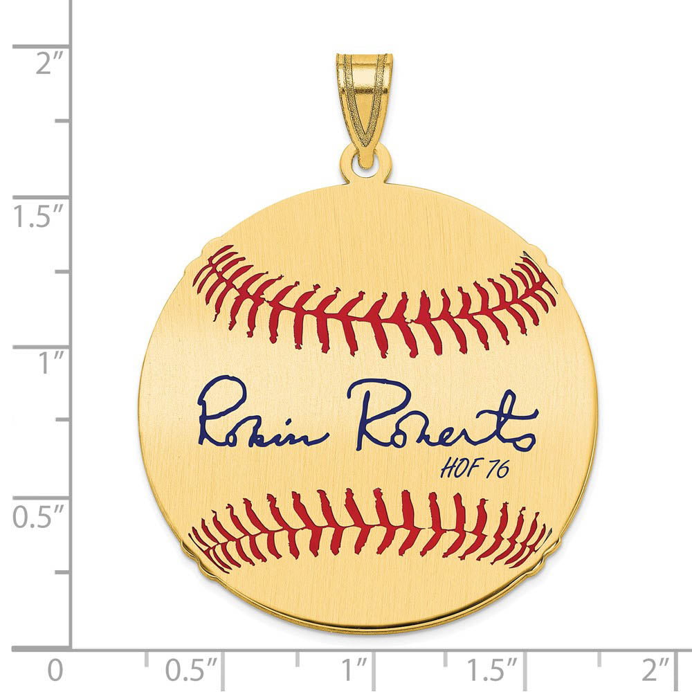Alternate view of the 14K Gold Plated Robin Roberts Signature LG Enamel Baseball Pendant by The Black Bow Jewelry Co.