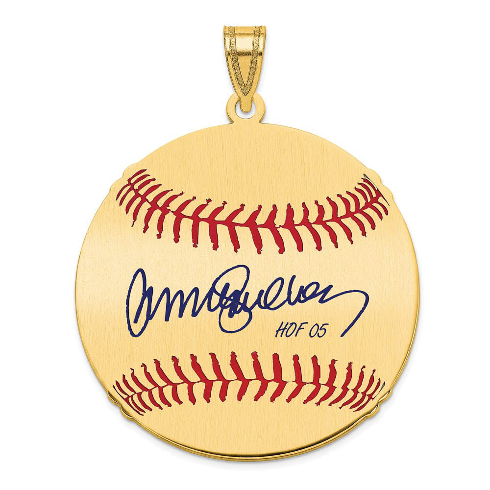 14K Gold Plated Ryne Sandberg Signature LG Enamel Baseball Pendant, Item P31231 by The Black Bow Jewelry Co.