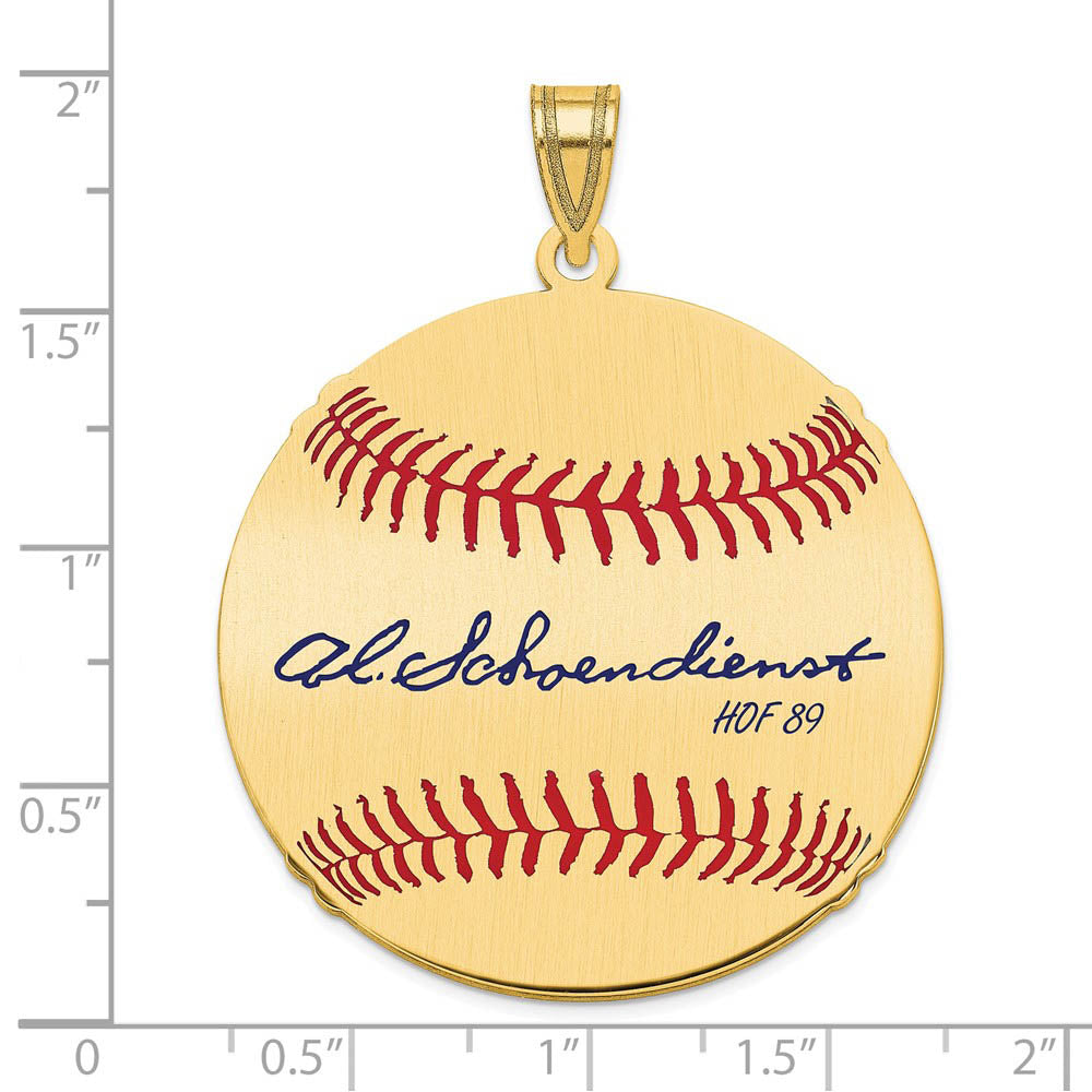 Alternate view of the 14K Gold Plated Red Schoendienst Signature LG Enamel Baseball Pendant by The Black Bow Jewelry Co.