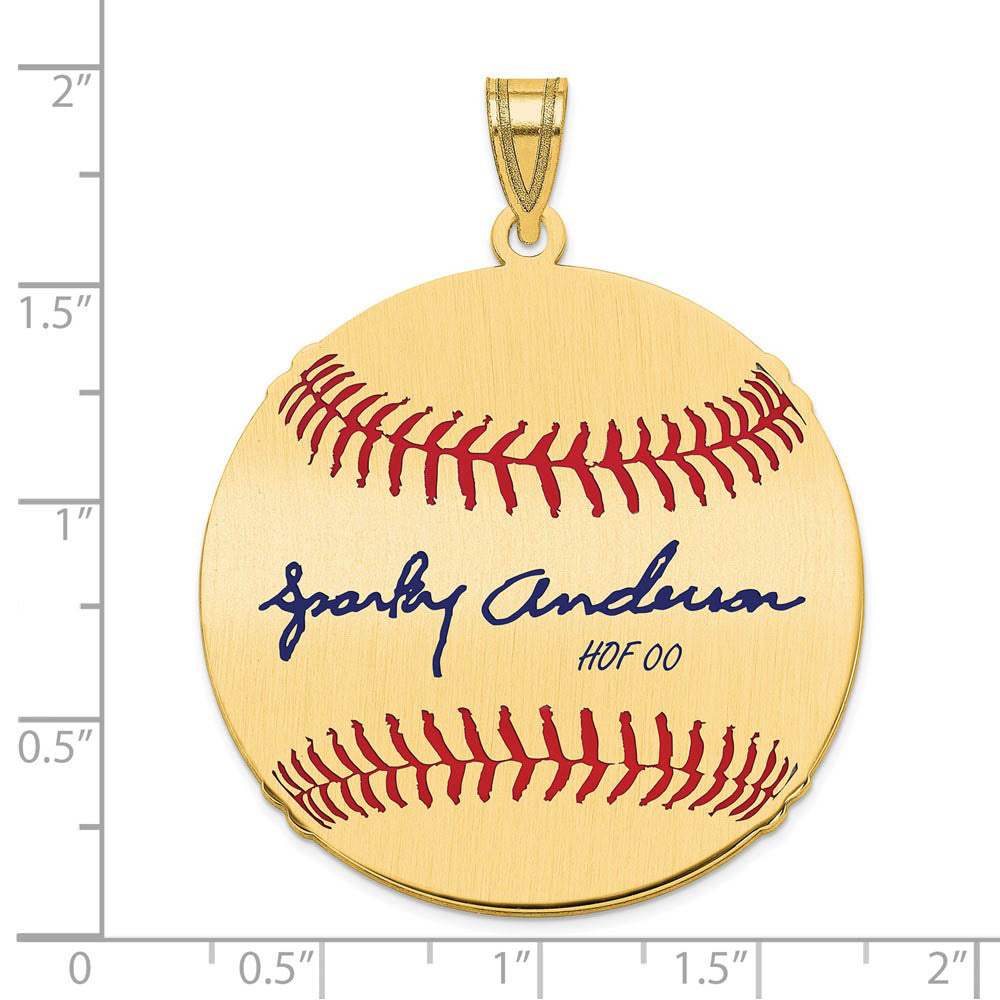 Alternate view of the 14K Gold Plated Sparky Anderson Signature LG Enamel Baseball Pendant by The Black Bow Jewelry Co.