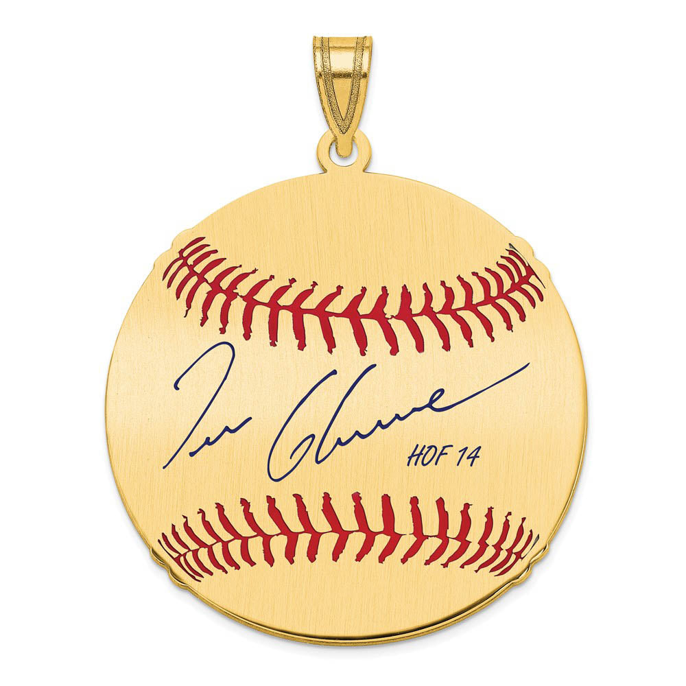 14K Gold Plated Tom Glavine Signature LG Enamel Baseball Pendant, Item P31235 by The Black Bow Jewelry Co.