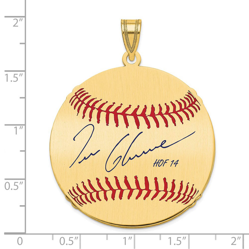 Alternate view of the 14K Gold Plated Tom Glavine Signature LG Enamel Baseball Pendant by The Black Bow Jewelry Co.