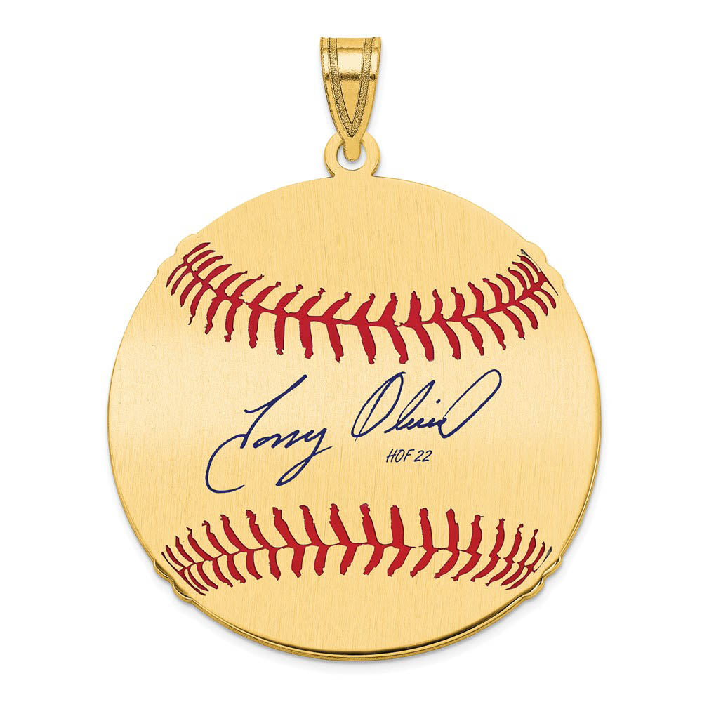 14K Gold Plated Tony Oliva Signature LG Enamel Baseball Pendant, Item P31239 by The Black Bow Jewelry Co.