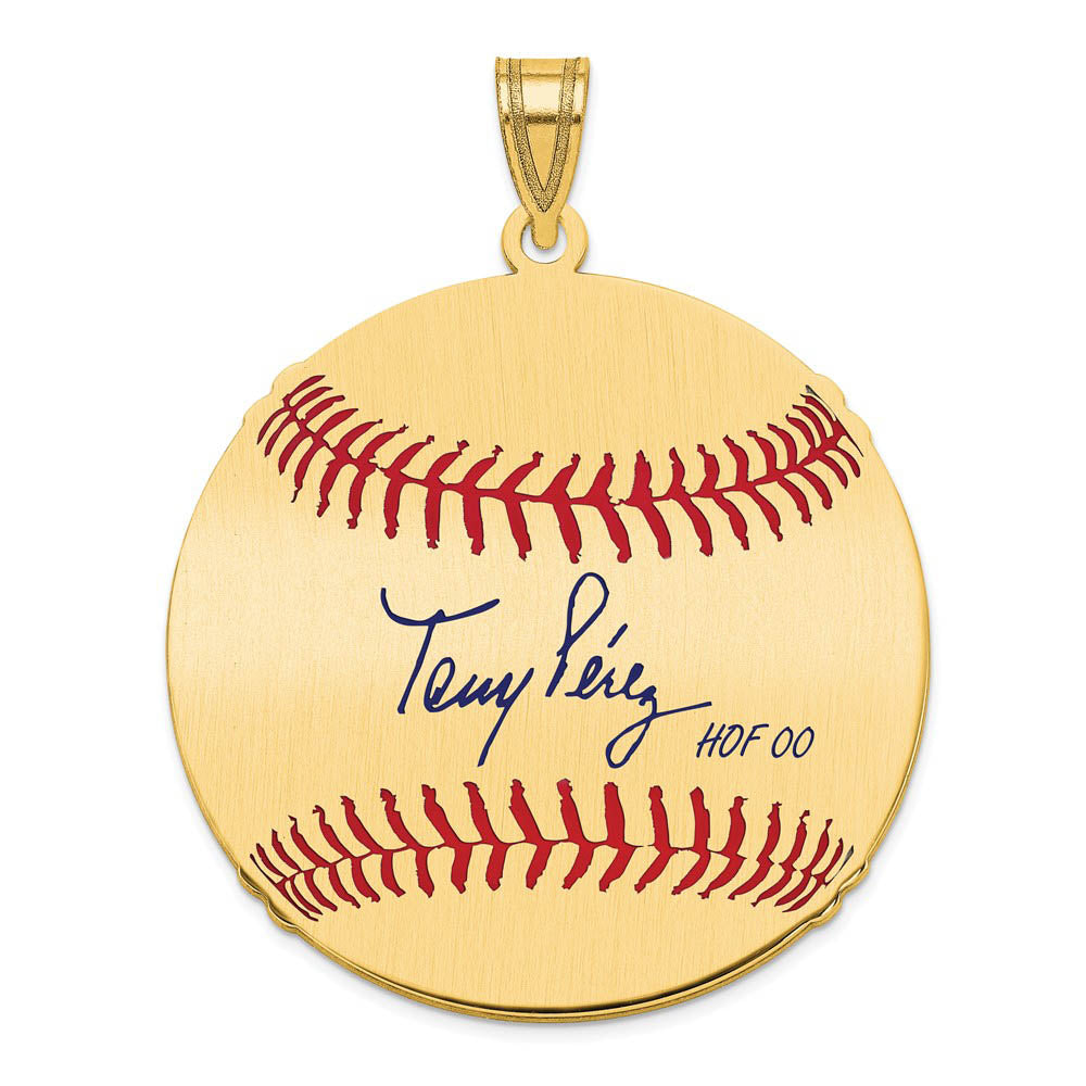 14K Gold Plated Tony Perez Signature LG Enamel Baseball Pendant, Item P31240 by The Black Bow Jewelry Co.