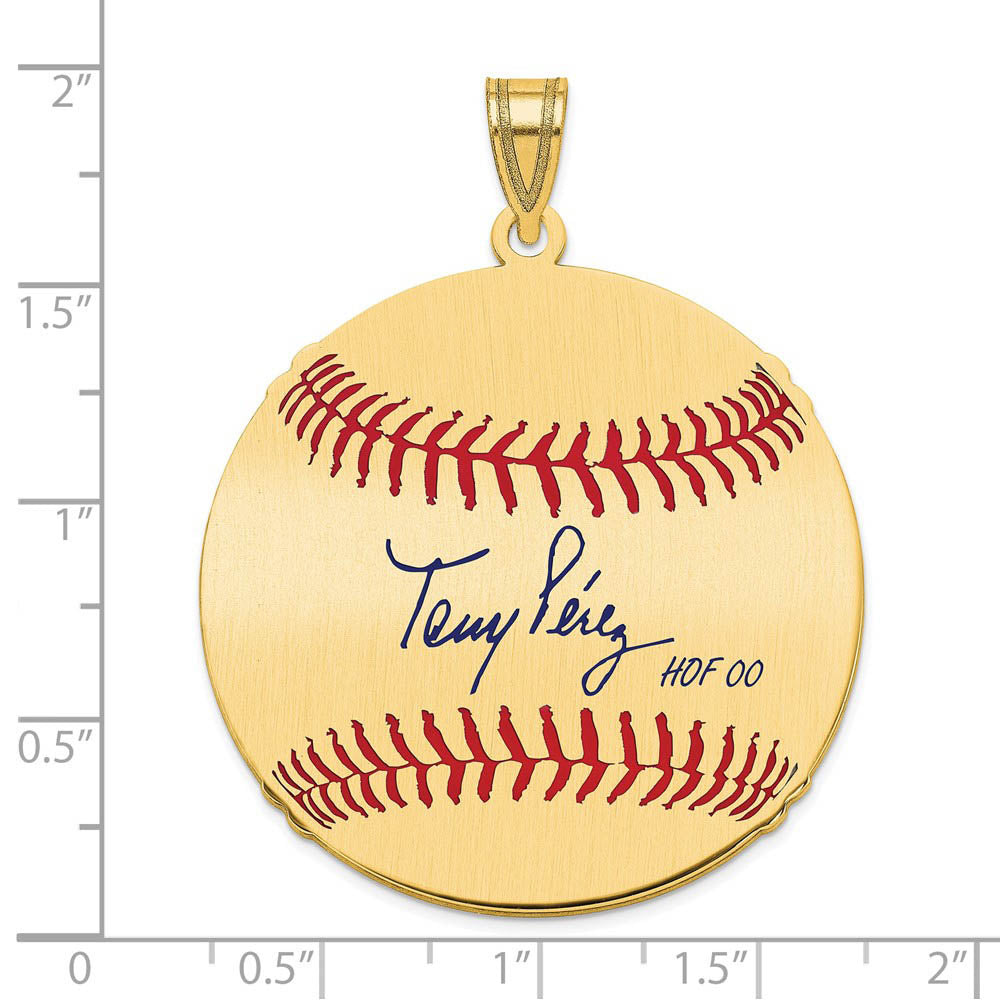 Alternate view of the 14K Gold Plated Tony Perez Signature LG Enamel Baseball Pendant by The Black Bow Jewelry Co.