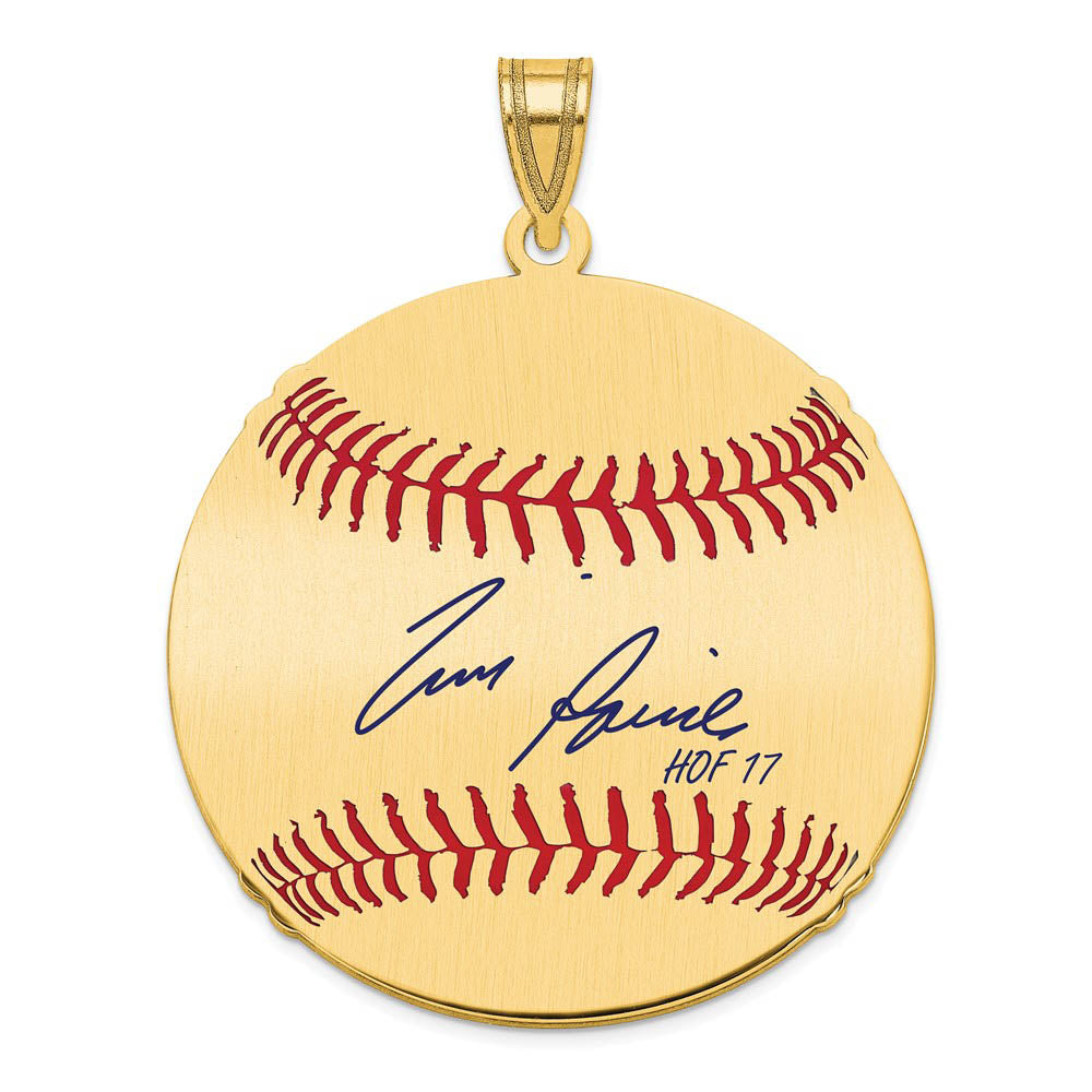 14K Gold Plated Tim Raines Signature LG Enamel Baseball Pendant, Item P31241 by The Black Bow Jewelry Co.