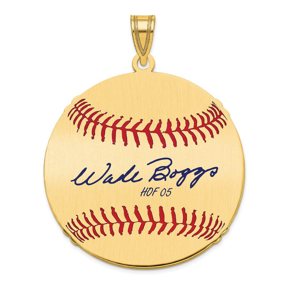 14K Gold Plated Wade Boggs Signature LG Enamel Baseball Pendant, Item P31243 by The Black Bow Jewelry Co.