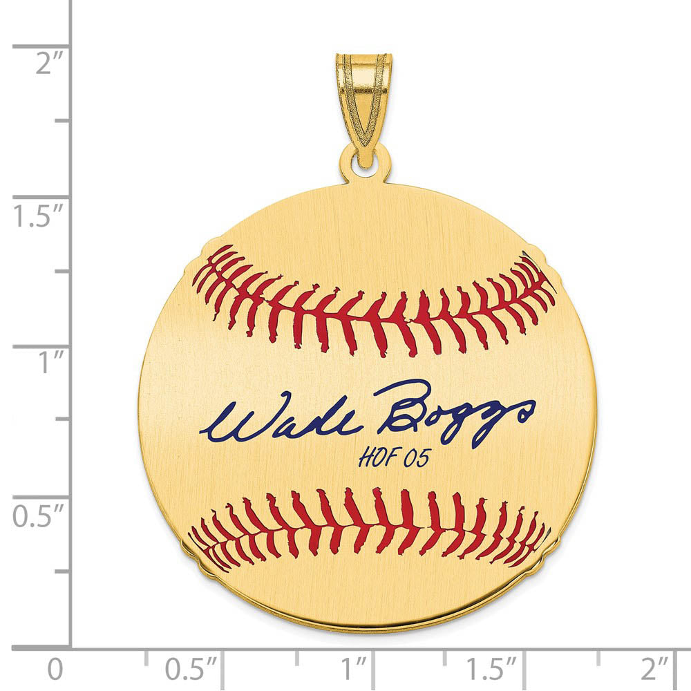 Alternate view of the 14K Gold Plated Wade Boggs Signature LG Enamel Baseball Pendant by The Black Bow Jewelry Co.