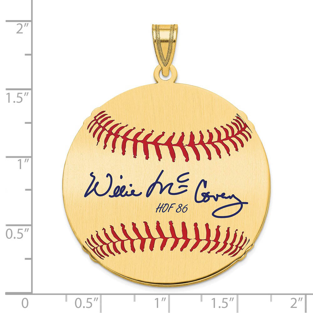 Alternate view of the 14K Gold Plated Willie McCovey Signature LG Enamel Baseball Pendant by The Black Bow Jewelry Co.