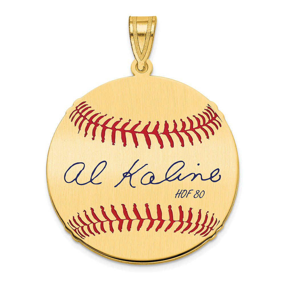 14K Gold Plated Al Kaline Signature MD Enamel Baseball Pendant, Item P31248 by The Black Bow Jewelry Co.