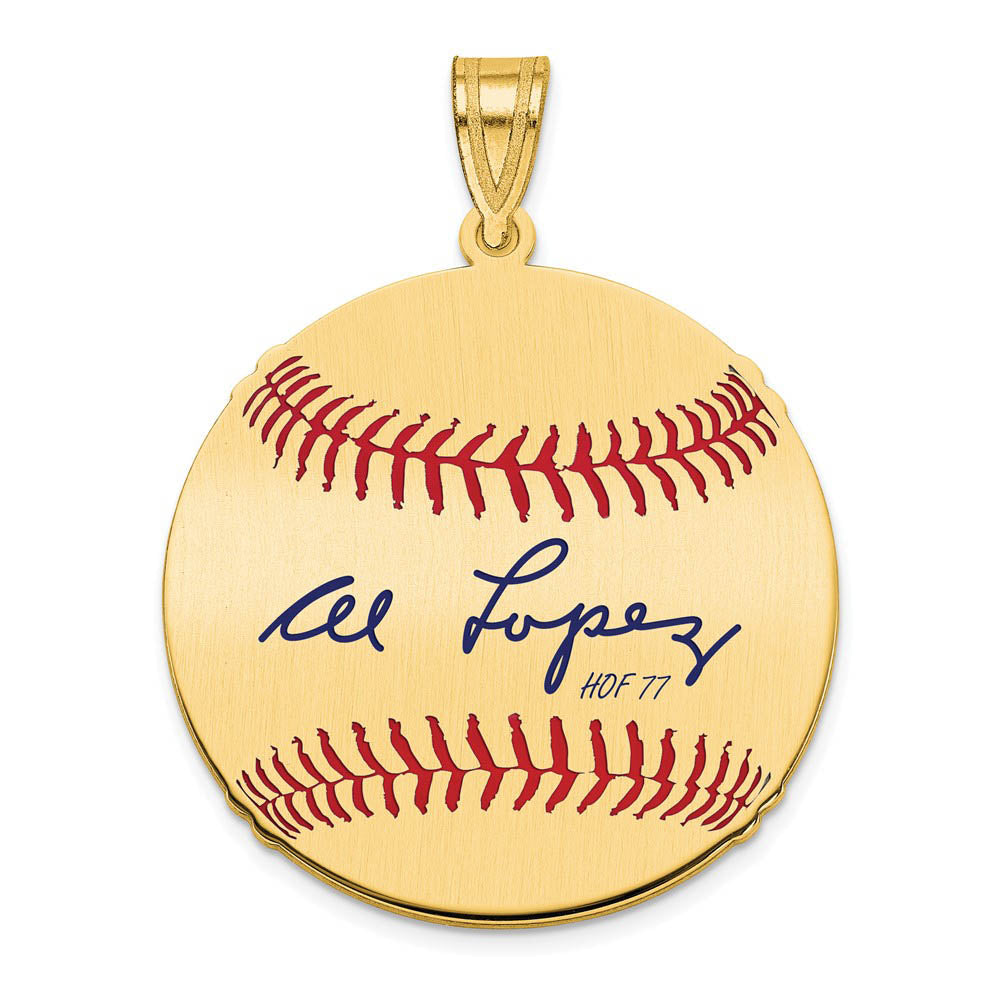 14K Gold Plated Al Lopez Signature MD Enamel Baseball Pendant, Item P31249 by The Black Bow Jewelry Co.