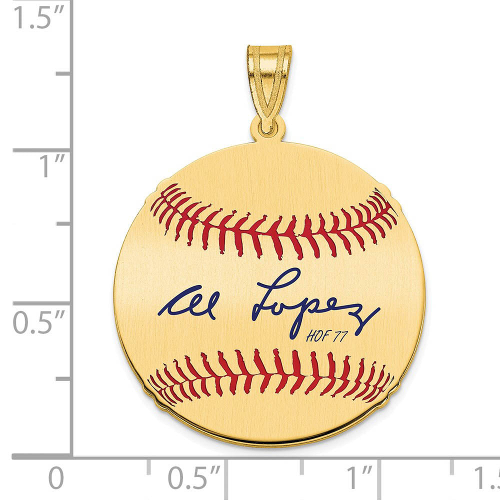 Alternate view of the 14K Gold Plated Al Lopez Signature MD Enamel Baseball Pendant by The Black Bow Jewelry Co.