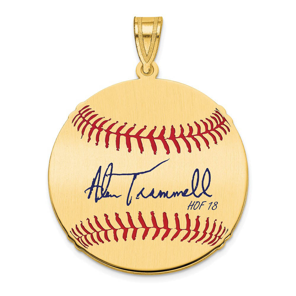 14K Gold Plated Alan Trammell Signature MD Enamel Baseball Pendant, Item P31250 by The Black Bow Jewelry Co.