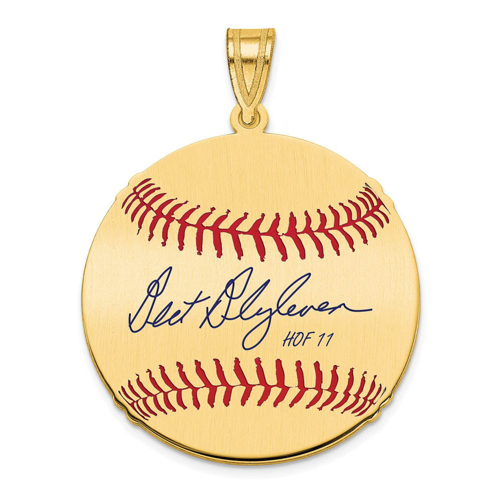 14K Gold Plated Bert Blyleven Signature MD Enamel Baseball Pendant, Item P31251 by The Black Bow Jewelry Co.