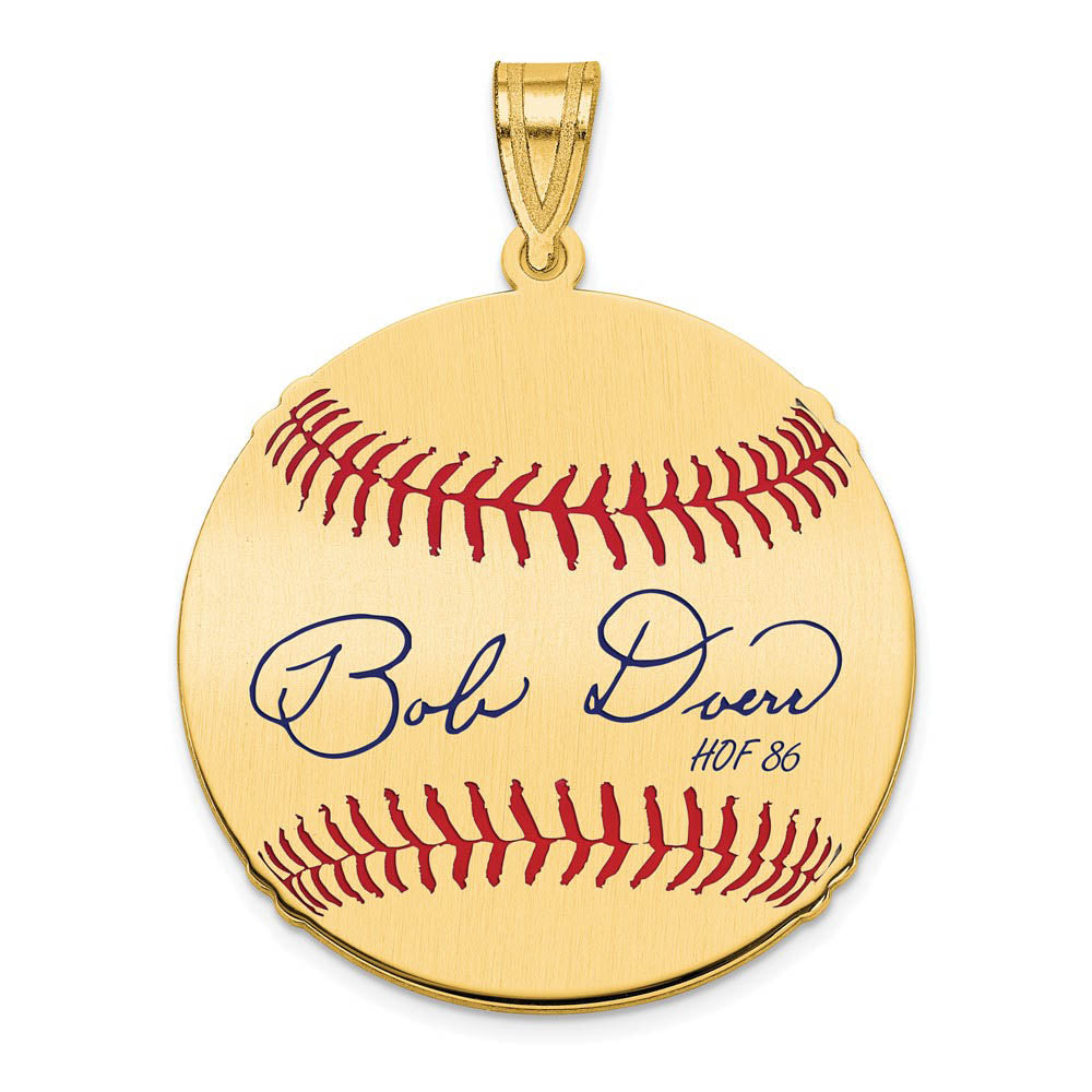 14K Gold Plated Bobby Doerr Signature MD Enamel Baseball Pendant, Item P31252 by The Black Bow Jewelry Co.