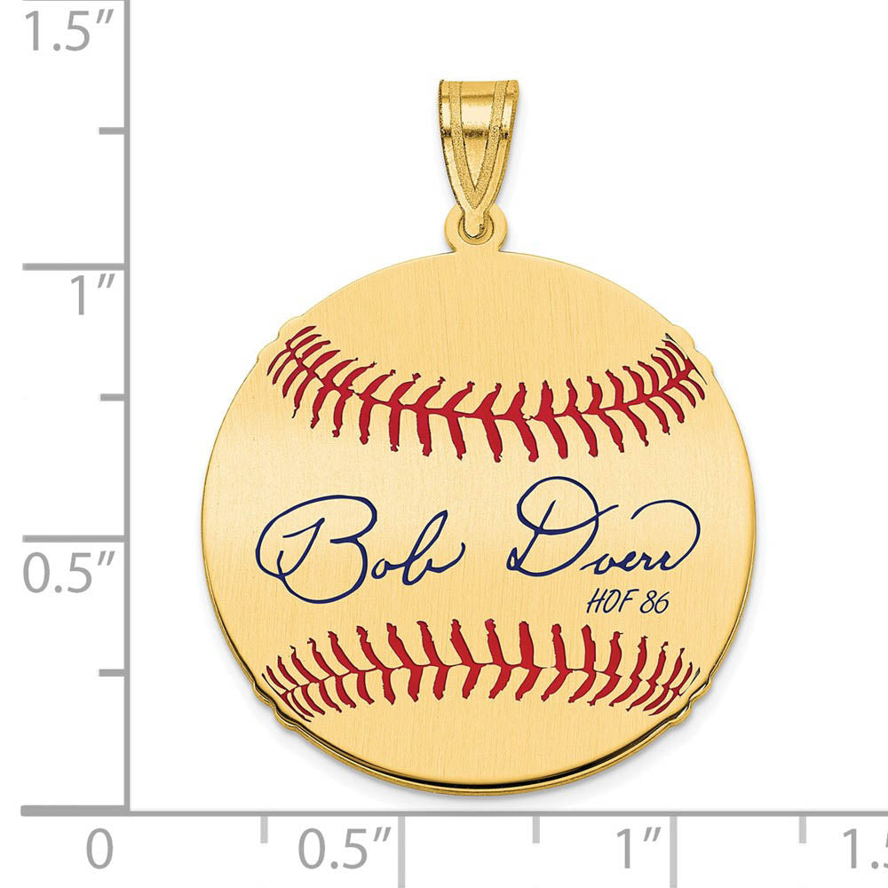 Alternate view of the 14K Gold Plated Bobby Doerr Signature MD Enamel Baseball Pendant by The Black Bow Jewelry Co.