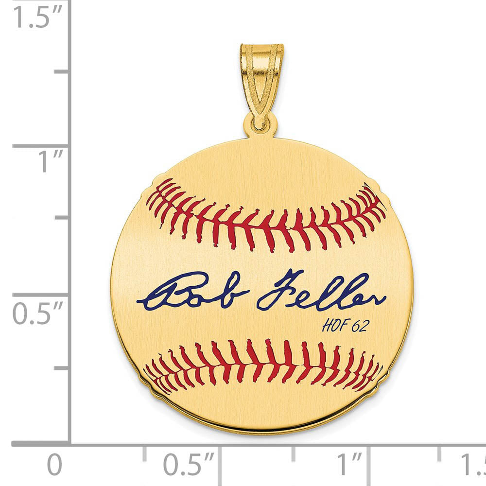 Alternate view of the 14K Gold Plated Bob Feller Signature MD Enamel Baseball Pendant by The Black Bow Jewelry Co.