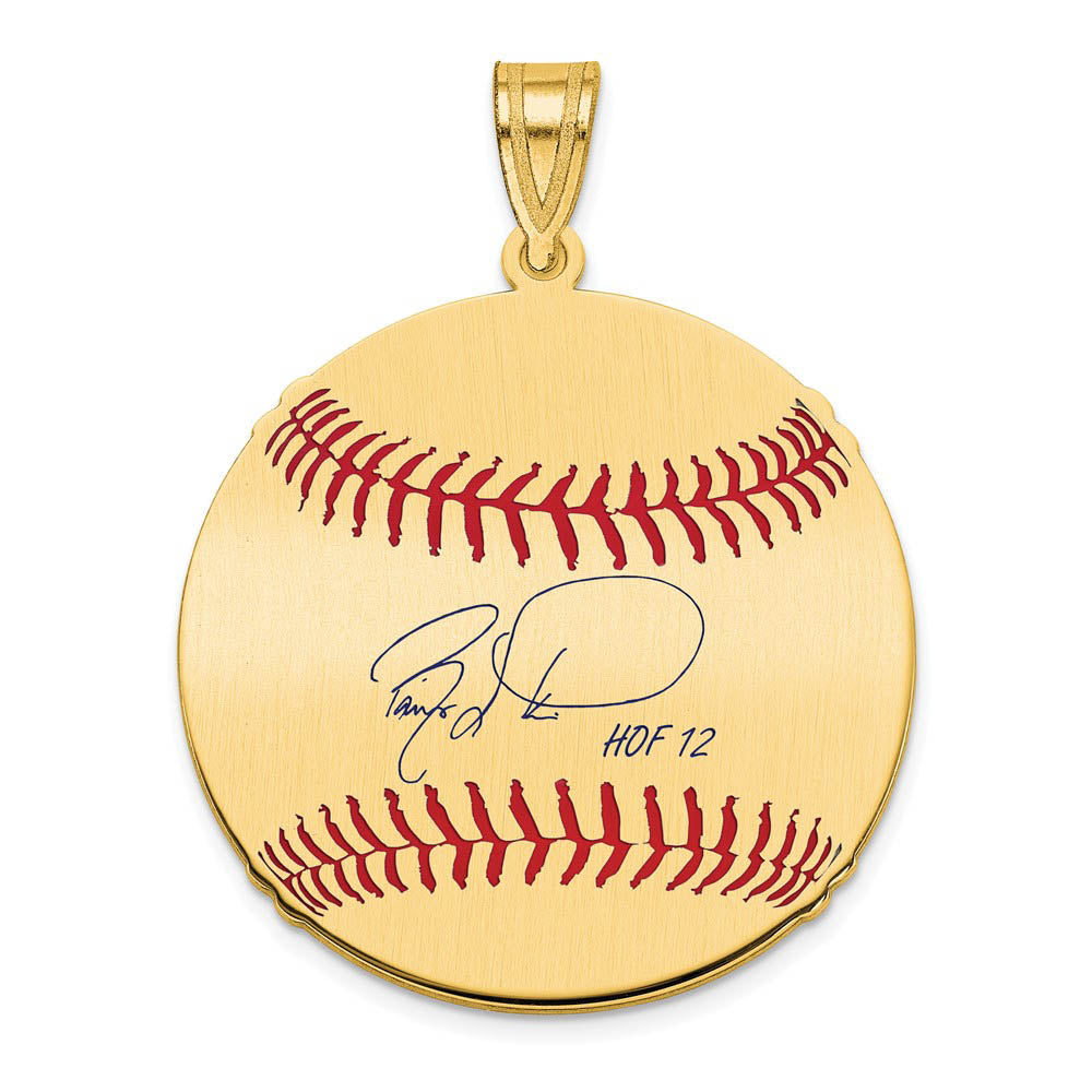 14K Gold Plated Barry Larkin Signature MD Enamel Baseball Pendant, Item P31254 by The Black Bow Jewelry Co.