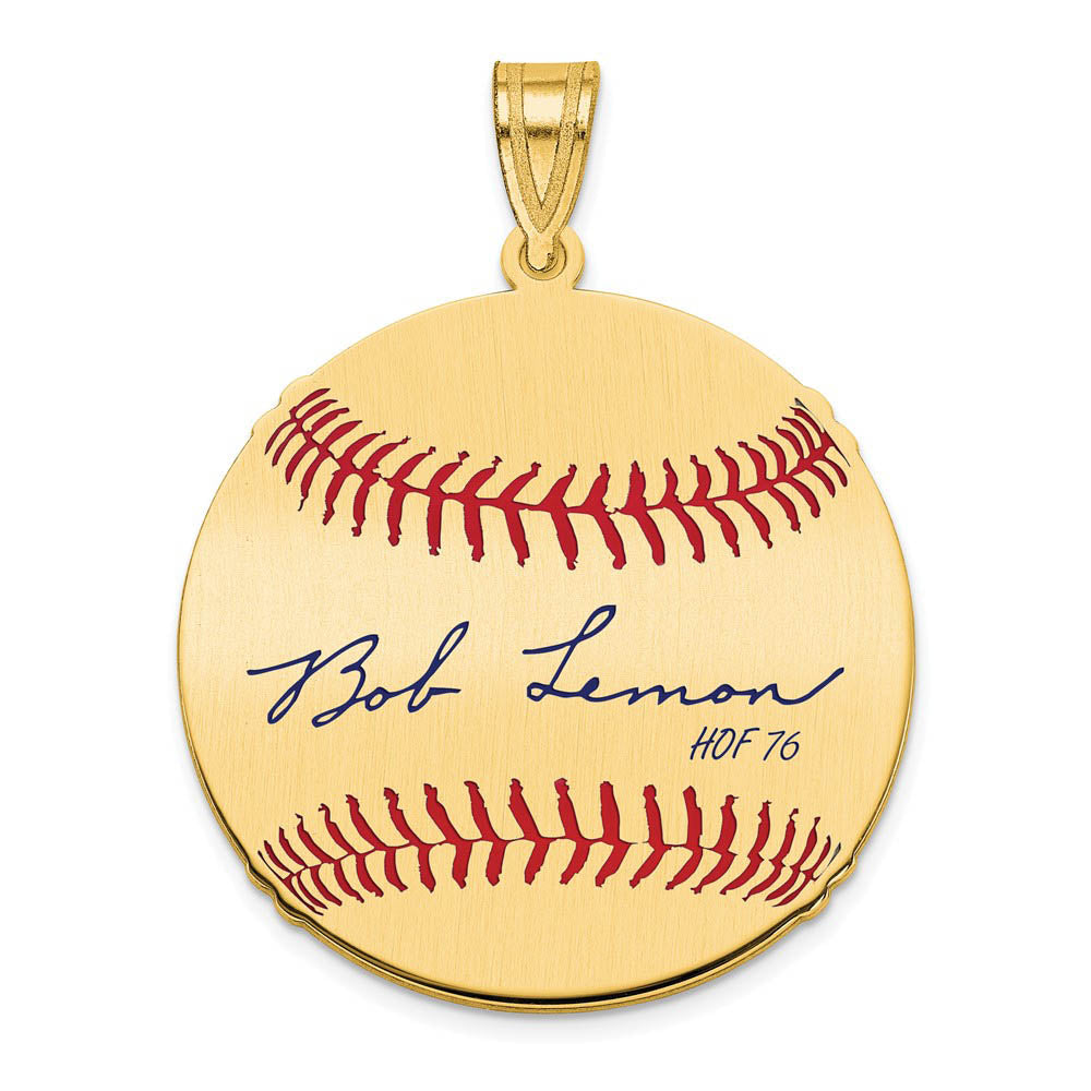 14K Gold Plated Bob Lemon Signature MD Enamel Baseball Pendant, Item P31256 by The Black Bow Jewelry Co.