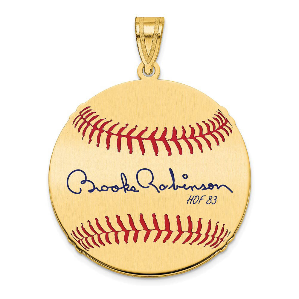 14K Gold Plated Brooks Robinson Signature MD Enamel Baseball Pendant, Item P31258 by The Black Bow Jewelry Co.