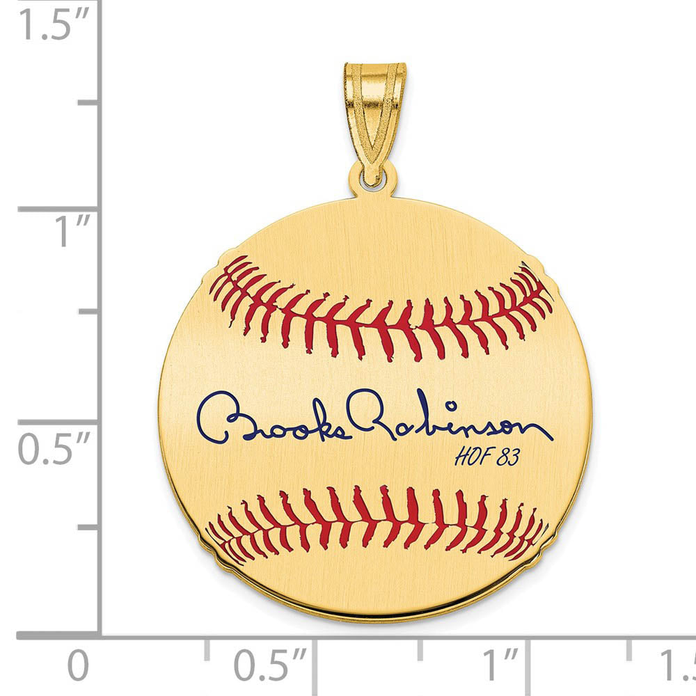 Alternate view of the 14K Gold Plated Brooks Robinson Signature MD Enamel Baseball Pendant by The Black Bow Jewelry Co.