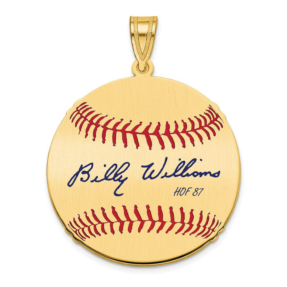 14K Gold Plated Billy Williams Signature MD Enamel Baseball Pendant, Item P31260 by The Black Bow Jewelry Co.