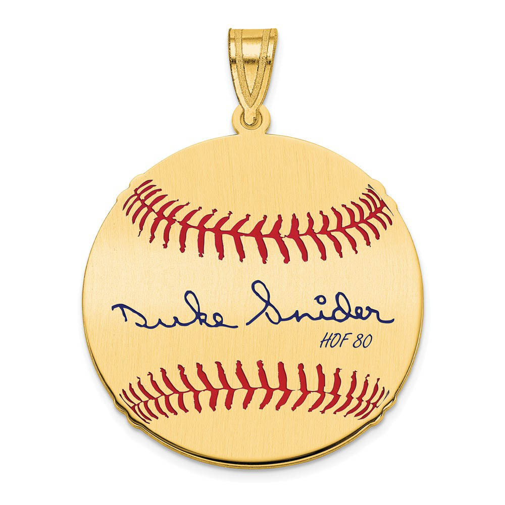 14K Gold Plated Duke Snider Signature MD Enamel Baseball Pendant, Item P31263 by The Black Bow Jewelry Co.