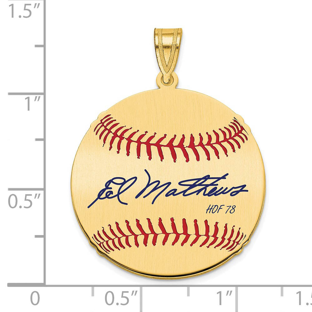 Alternate view of the 14K Gold Plated Eddie Mathews Signature MD Enamel Baseball Pendant by The Black Bow Jewelry Co.