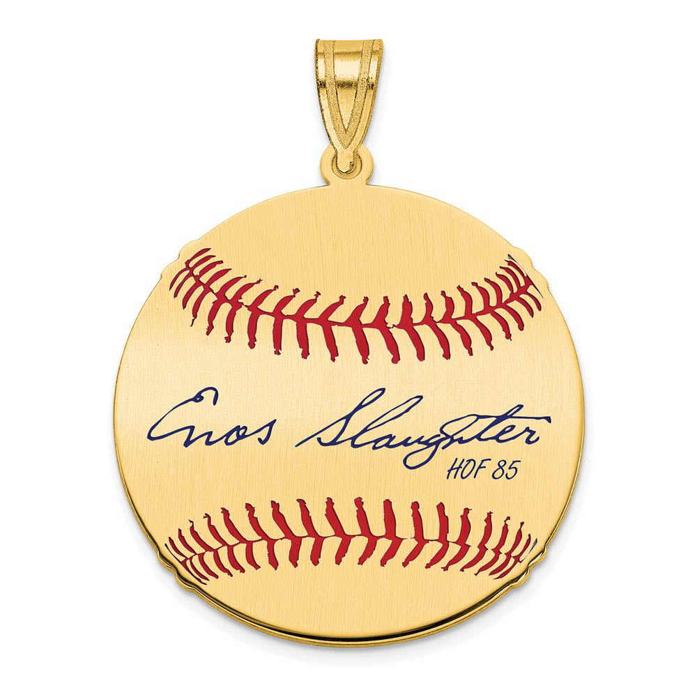 14K Gold Plated Enos Slaughter Signature MD Enamel Baseball Pendant, Item P31269 by The Black Bow Jewelry Co.