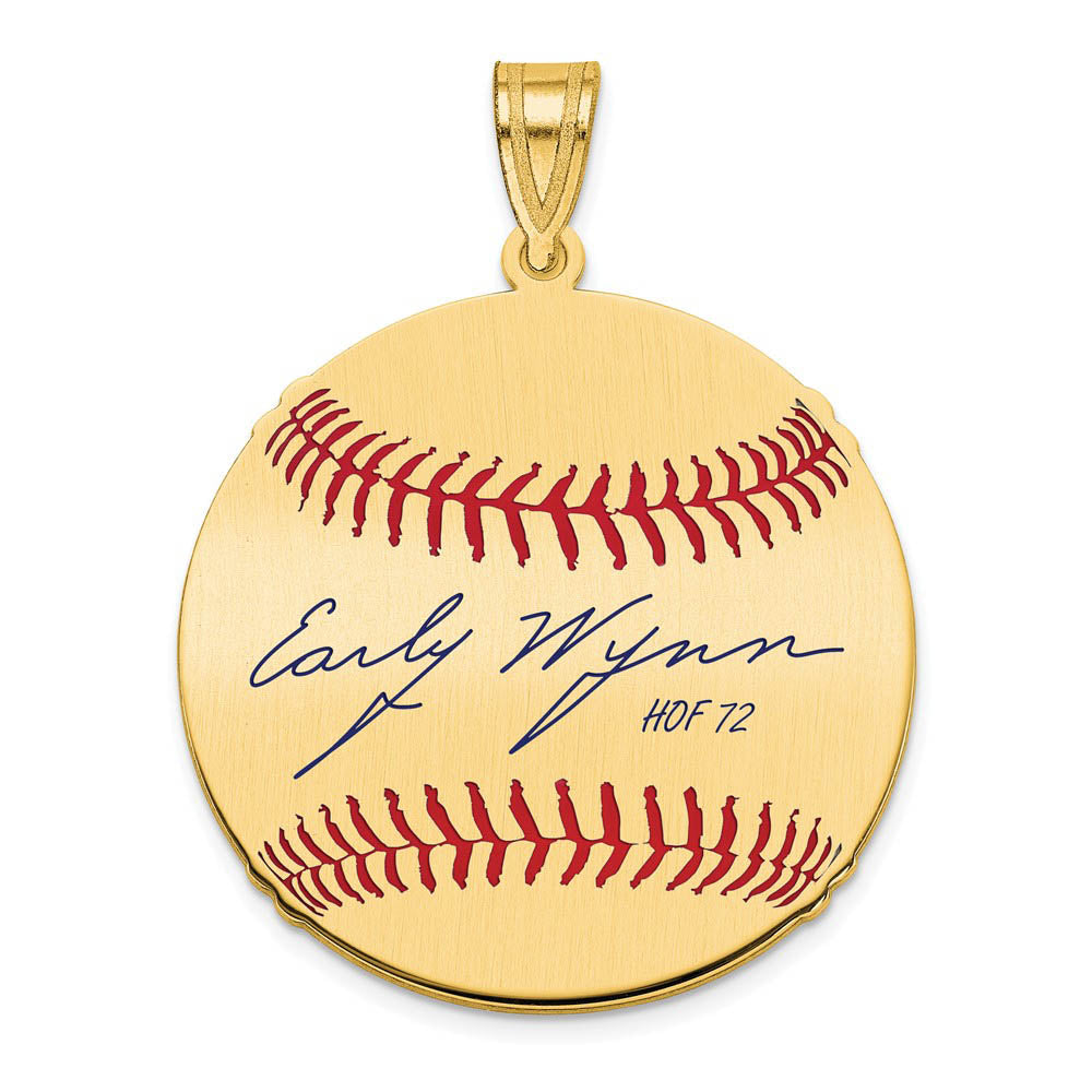 14K Gold Plated Early Wynn Signature MD Enamel Baseball Pendant, Item P31270 by The Black Bow Jewelry Co.