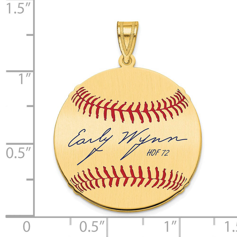 Alternate view of the 14K Gold Plated Early Wynn Signature MD Enamel Baseball Pendant by The Black Bow Jewelry Co.