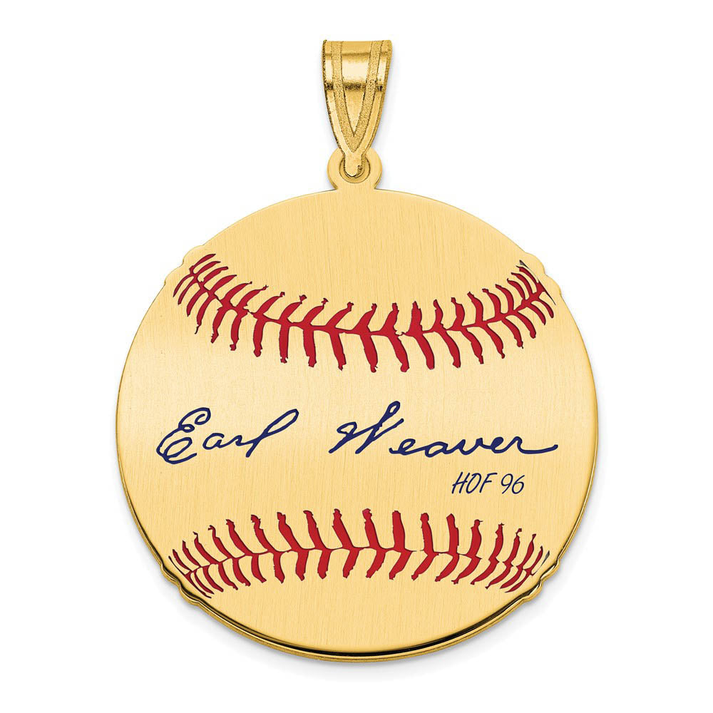 14K Gold Plated Earl Weaver Signature MD Enamel Baseball Pendant, Item P31271 by The Black Bow Jewelry Co.
