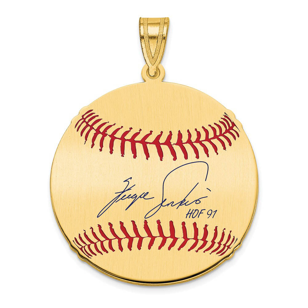 14K Gold Plated Fergie Jenkins Signature MD Enamel Baseball Pendant, Item P31272 by The Black Bow Jewelry Co.
