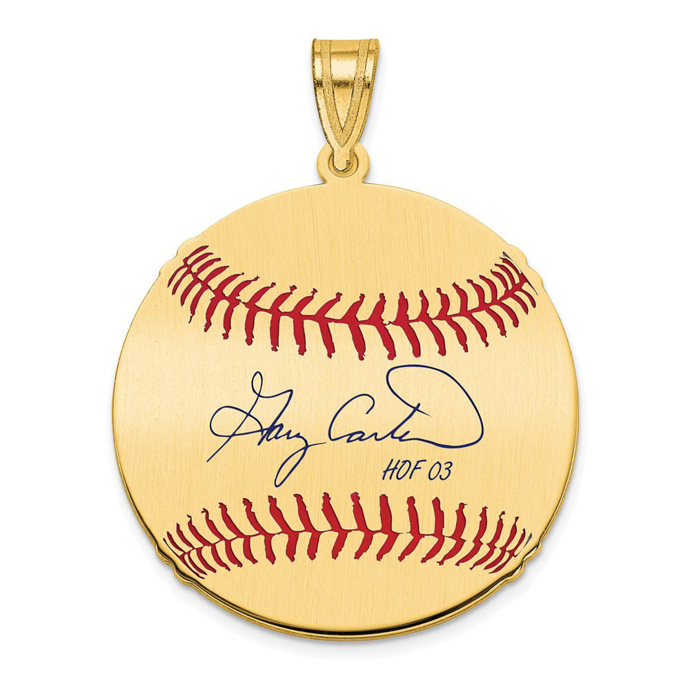 14K Gold Plated Gary Carter Signature MD Enamel Baseball Pendant, Item P31275 by The Black Bow Jewelry Co.