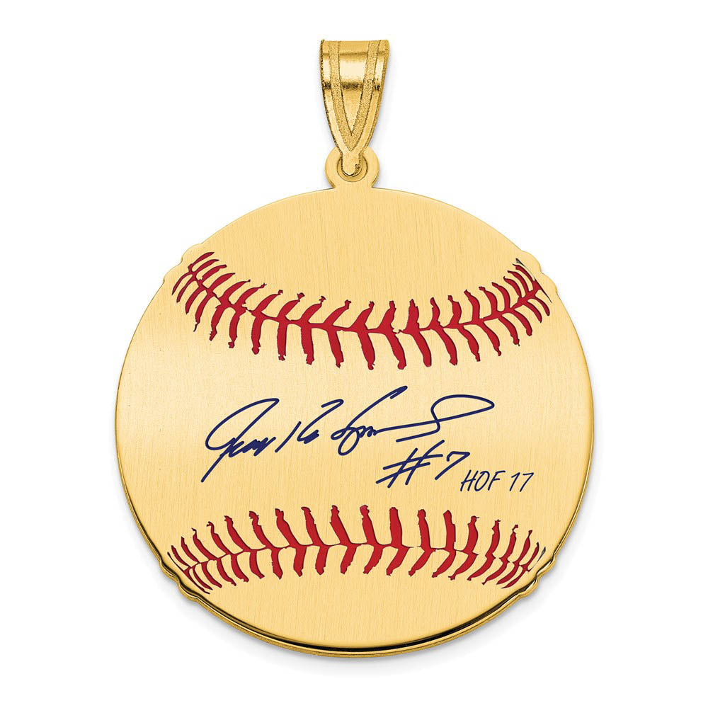 14K Gold Plated Ivan Rodriguez Signature MD Enamel Baseball Pendant, Item P31281 by The Black Bow Jewelry Co.