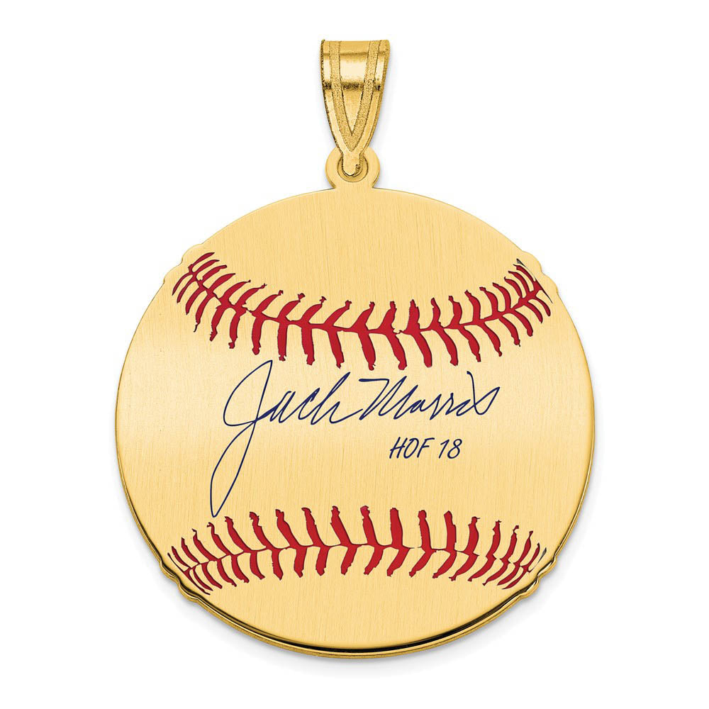 14K Gold Plated Jack Morris Signature MD Enamel Baseball Pendant, Item P31284 by The Black Bow Jewelry Co.
