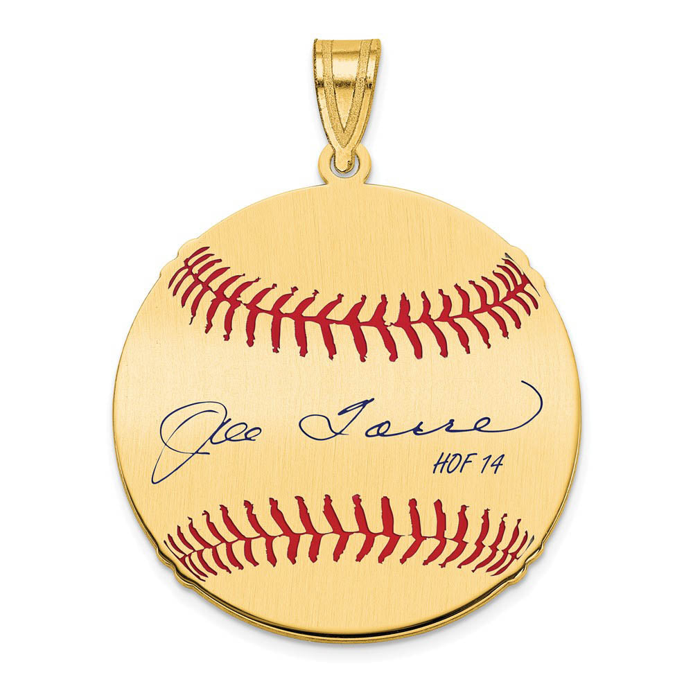 14K Gold Plated Joe Torre Signature MD Enamel Baseball Pendant, Item P31289 by The Black Bow Jewelry Co.