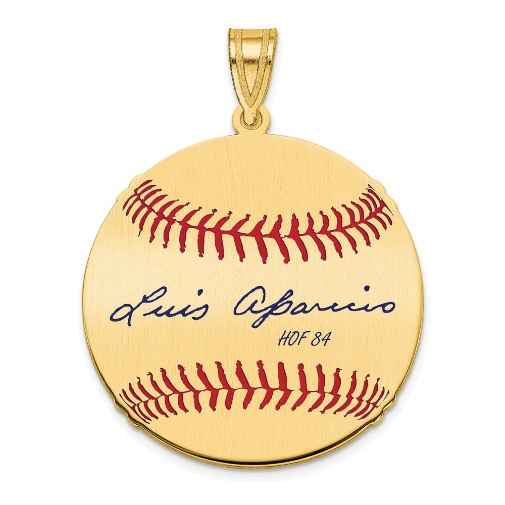 14K Gold Plated Luis Aparicio Signature MD Enamel Baseball Pendant, Item P31291 by The Black Bow Jewelry Co.