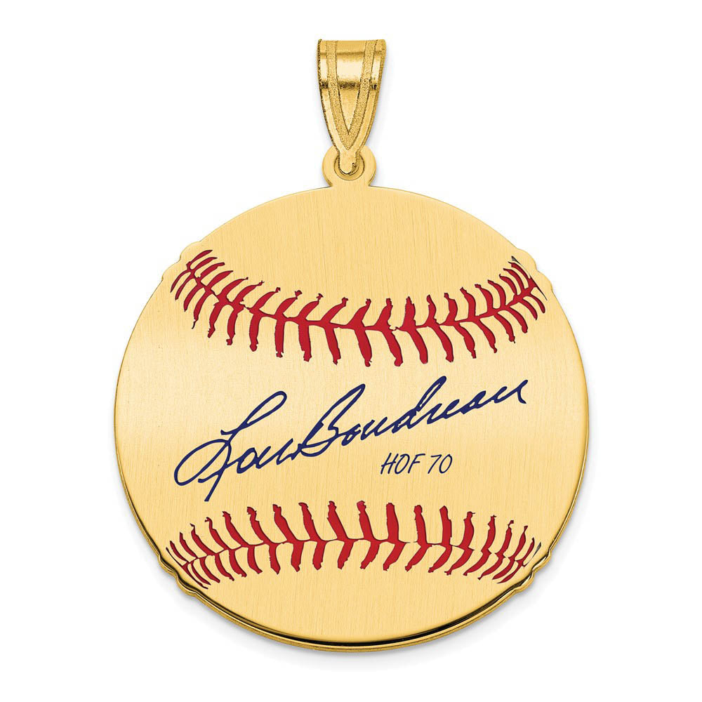14K Gold Plated Lou Boudreau Signature MD Enamel Baseball Pendant, Item P31292 by The Black Bow Jewelry Co.