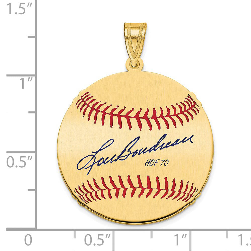 Alternate view of the 14K Gold Plated Lou Boudreau Signature MD Enamel Baseball Pendant by The Black Bow Jewelry Co.