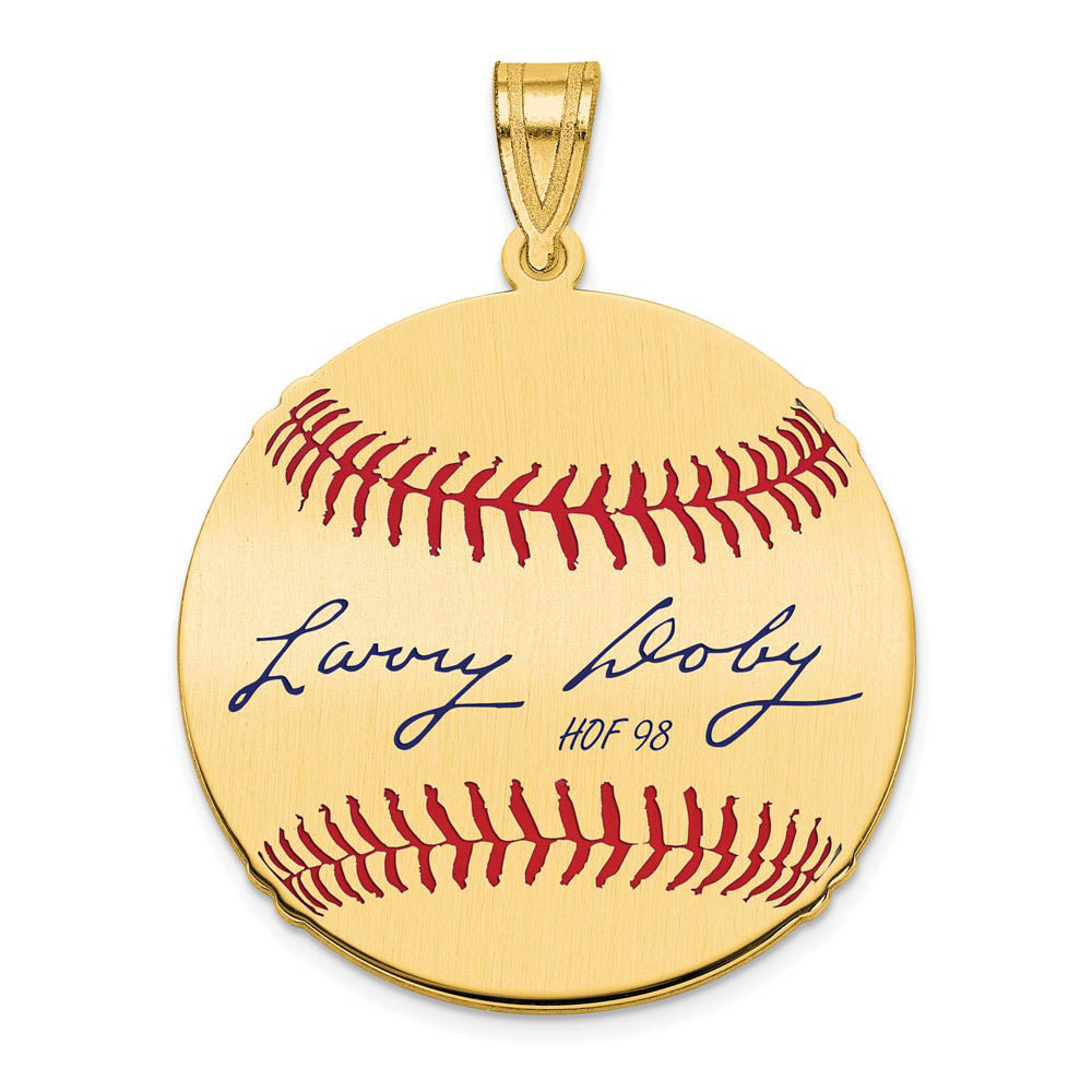 14K Gold Plated Larry Doby Signature MD Enamel Baseball Pendant, Item P31293 by The Black Bow Jewelry Co.