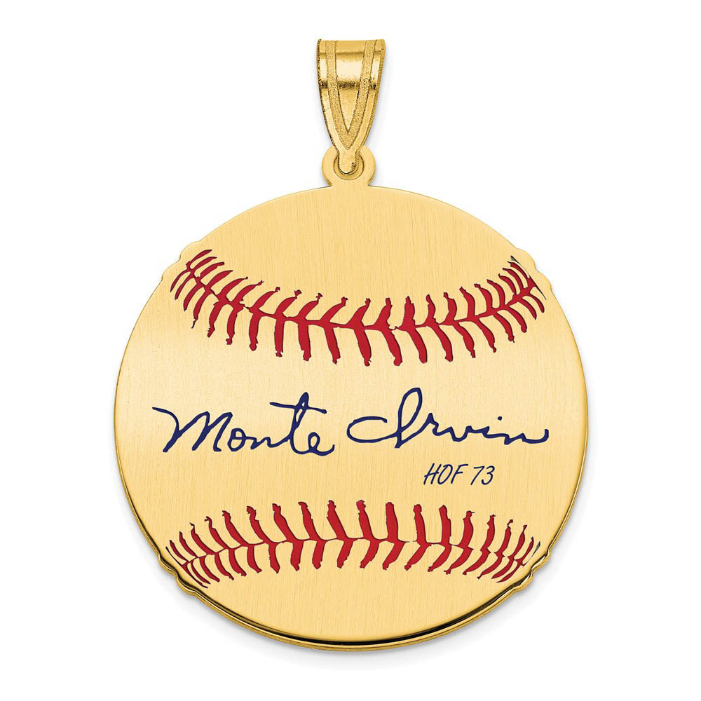 14K Gold Plated Monte Irvin Signature MD Enamel Baseball Pendant, Item P31295 by The Black Bow Jewelry Co.