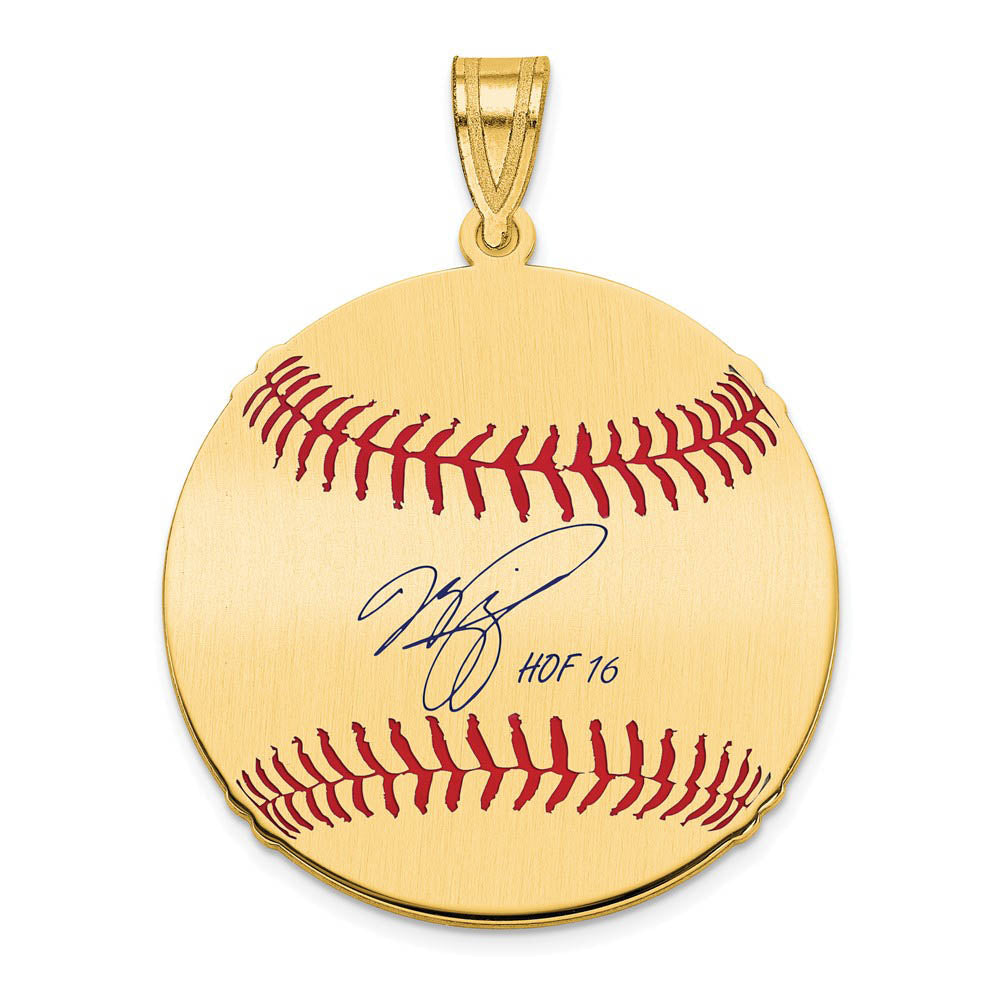 14K Gold Plated Mike Piazza Signature MD Enamel Baseball Pendant, Item P31297 by The Black Bow Jewelry Co.