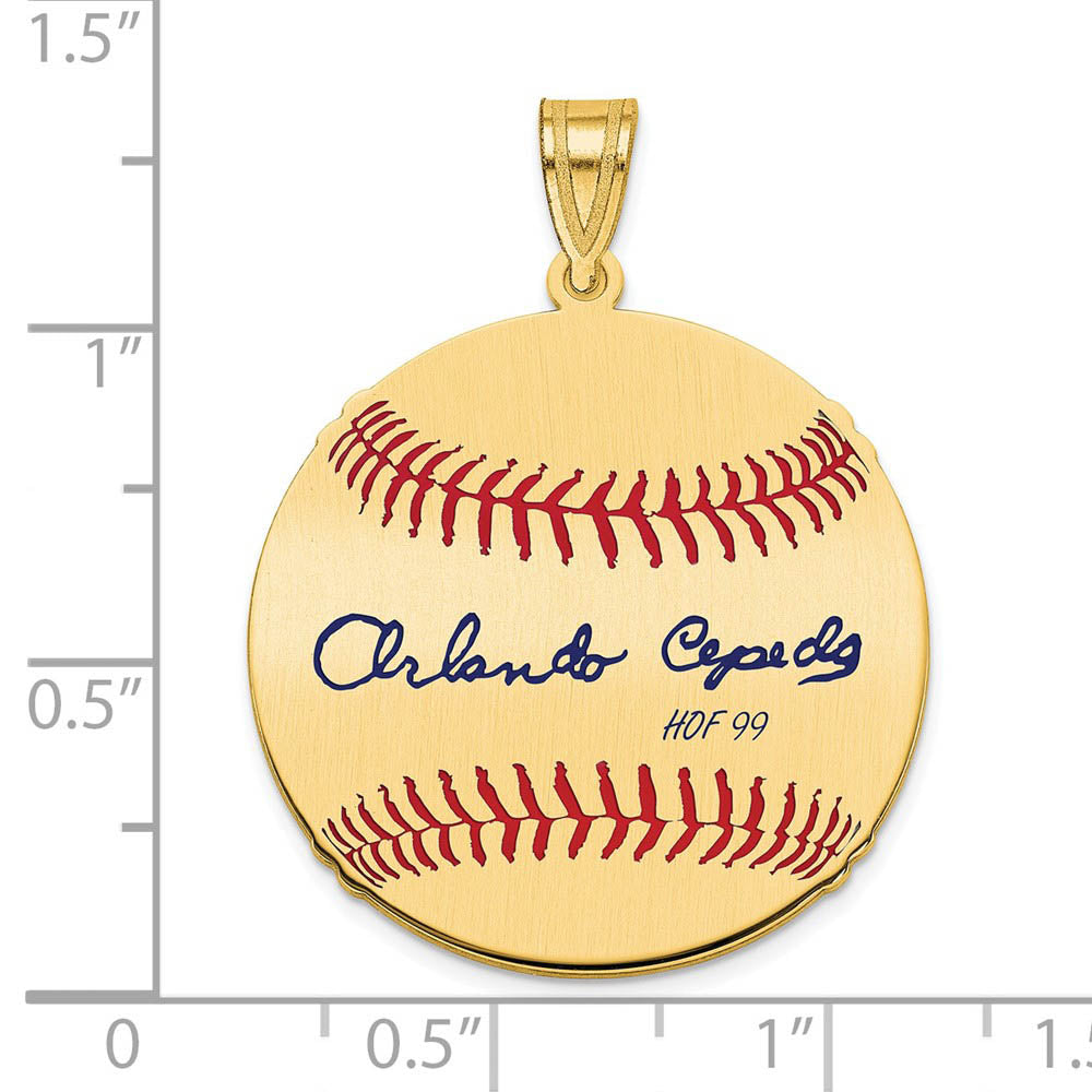 Alternate view of the 14K Gold Plated Orlando Cepeda Signature MD Enamel Baseball Pendant by The Black Bow Jewelry Co.