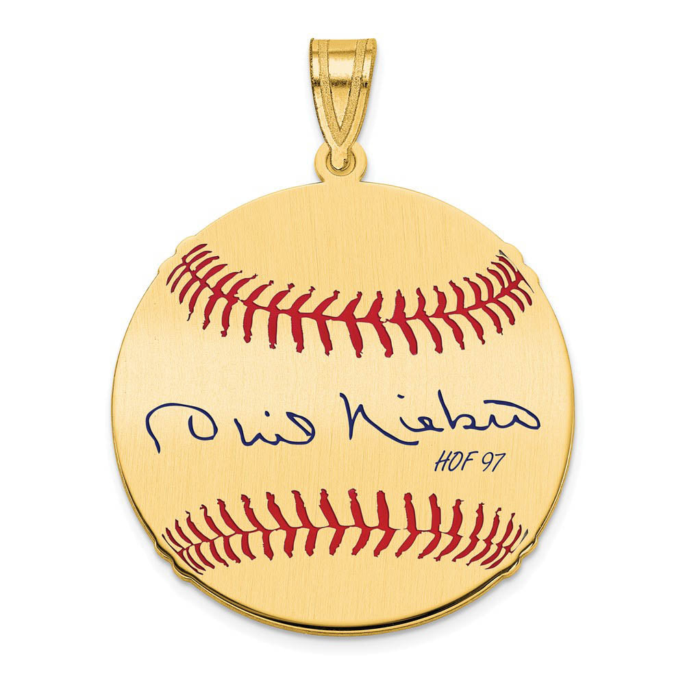 14K Gold Plated Phil Niekro Signature MD Enamel Baseball Pendant, Item P31300 by The Black Bow Jewelry Co.