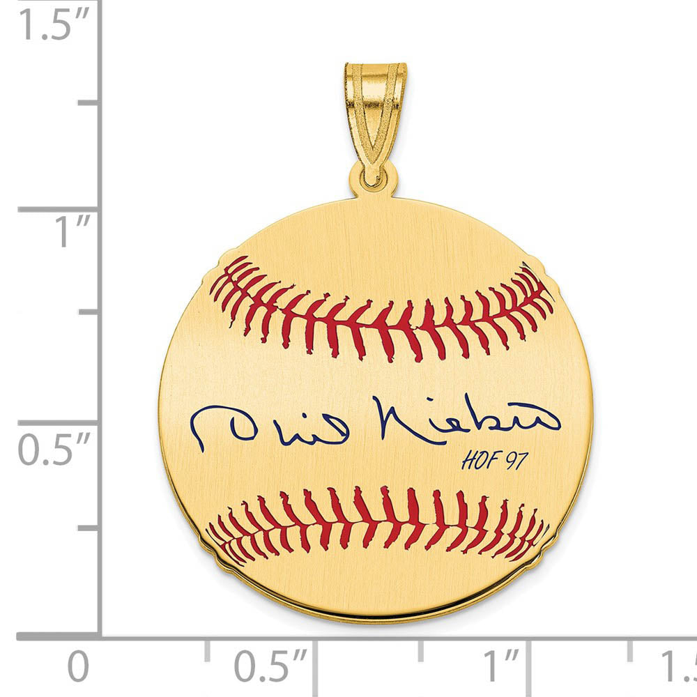 Alternate view of the 14K Gold Plated Phil Niekro Signature MD Enamel Baseball Pendant by The Black Bow Jewelry Co.