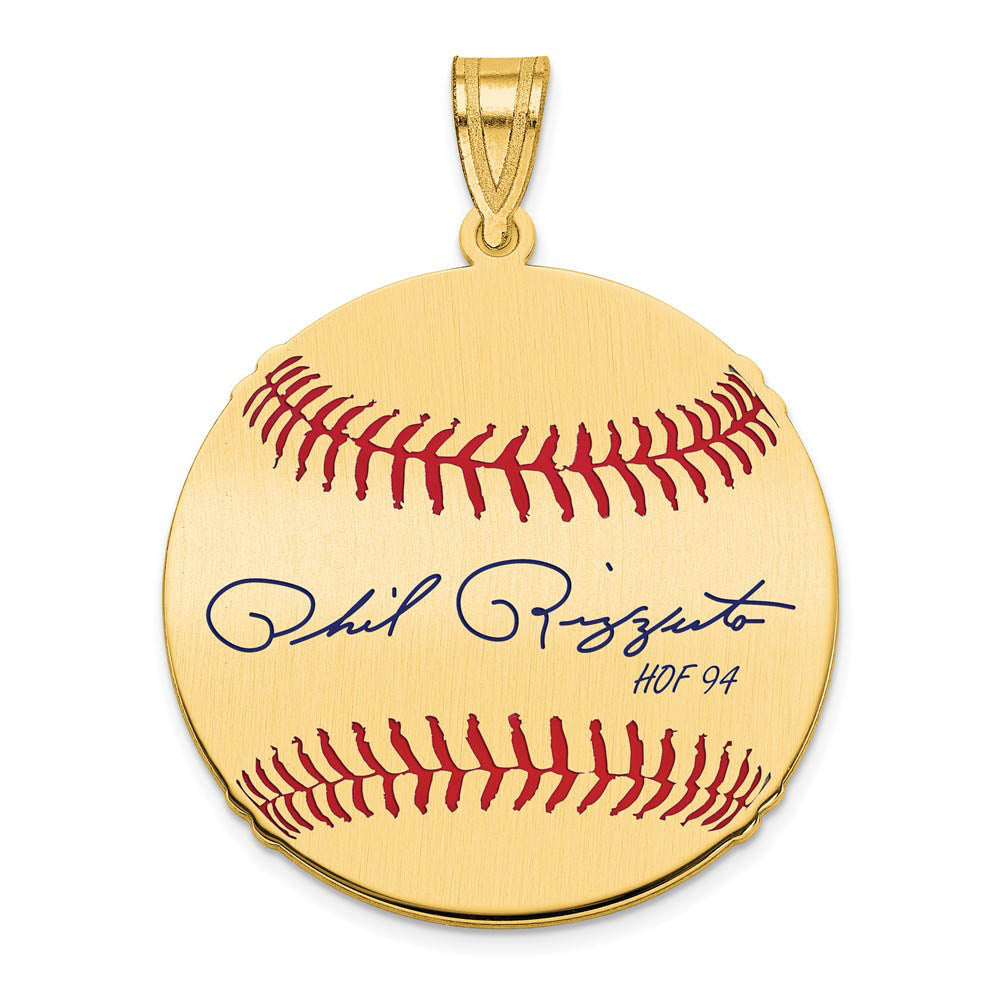 14K Gold Plated Phil Rizzuto Signature MD Enamel Baseball Pendant, Item P31301 by The Black Bow Jewelry Co.