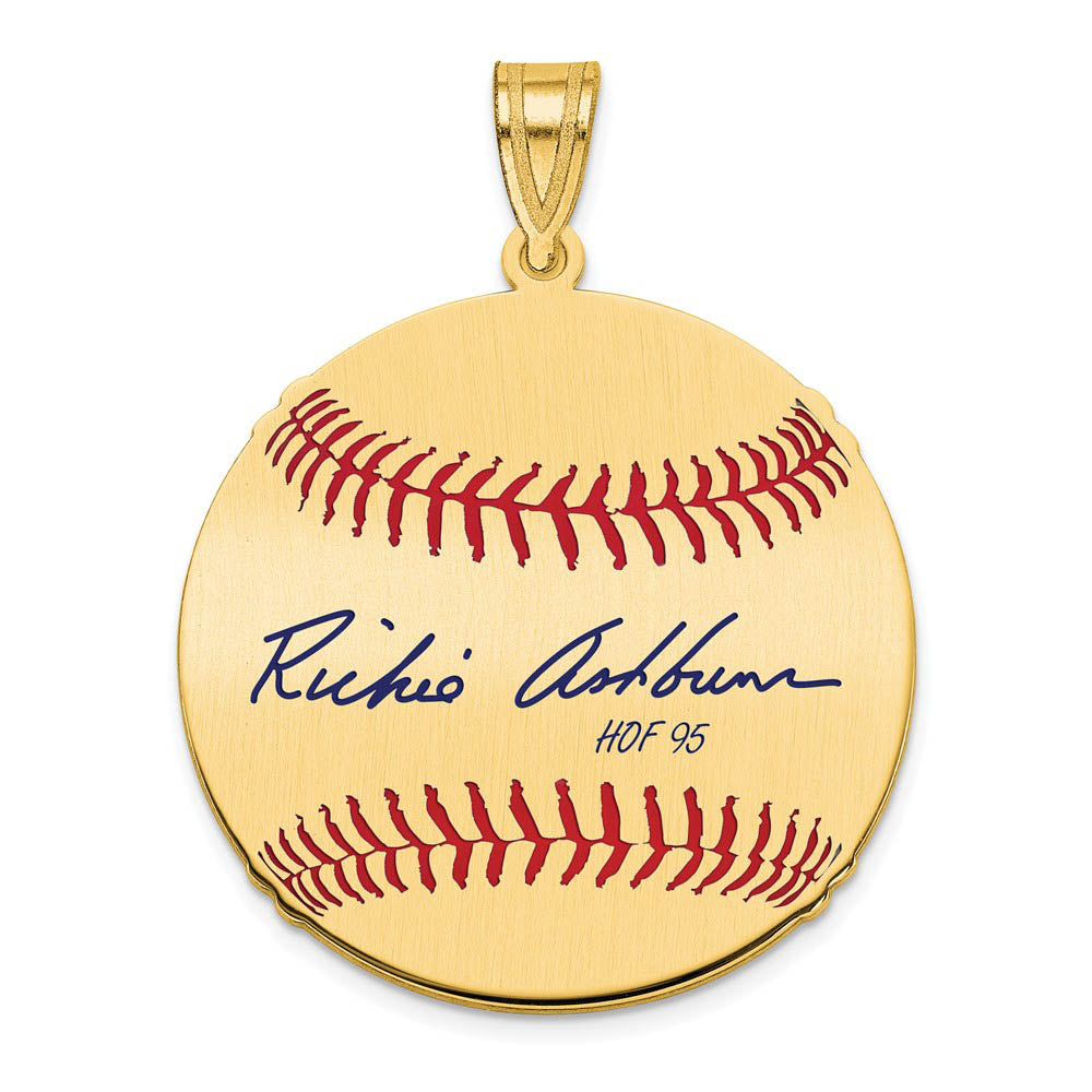 14K Gold Plated Richie Ashburn Signature MD Enamel Baseball Pendant, Item P31303 by The Black Bow Jewelry Co.