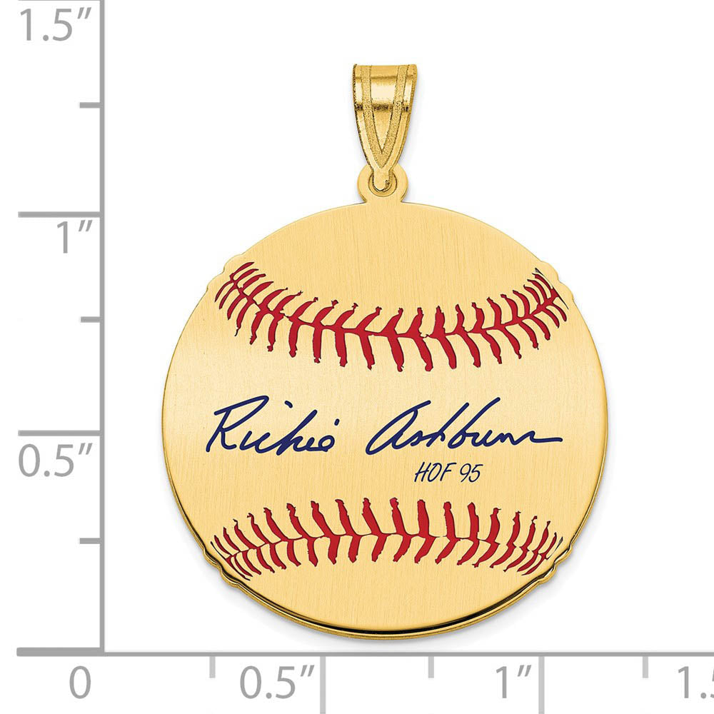Alternate view of the 14K Gold Plated Richie Ashburn Signature MD Enamel Baseball Pendant by The Black Bow Jewelry Co.