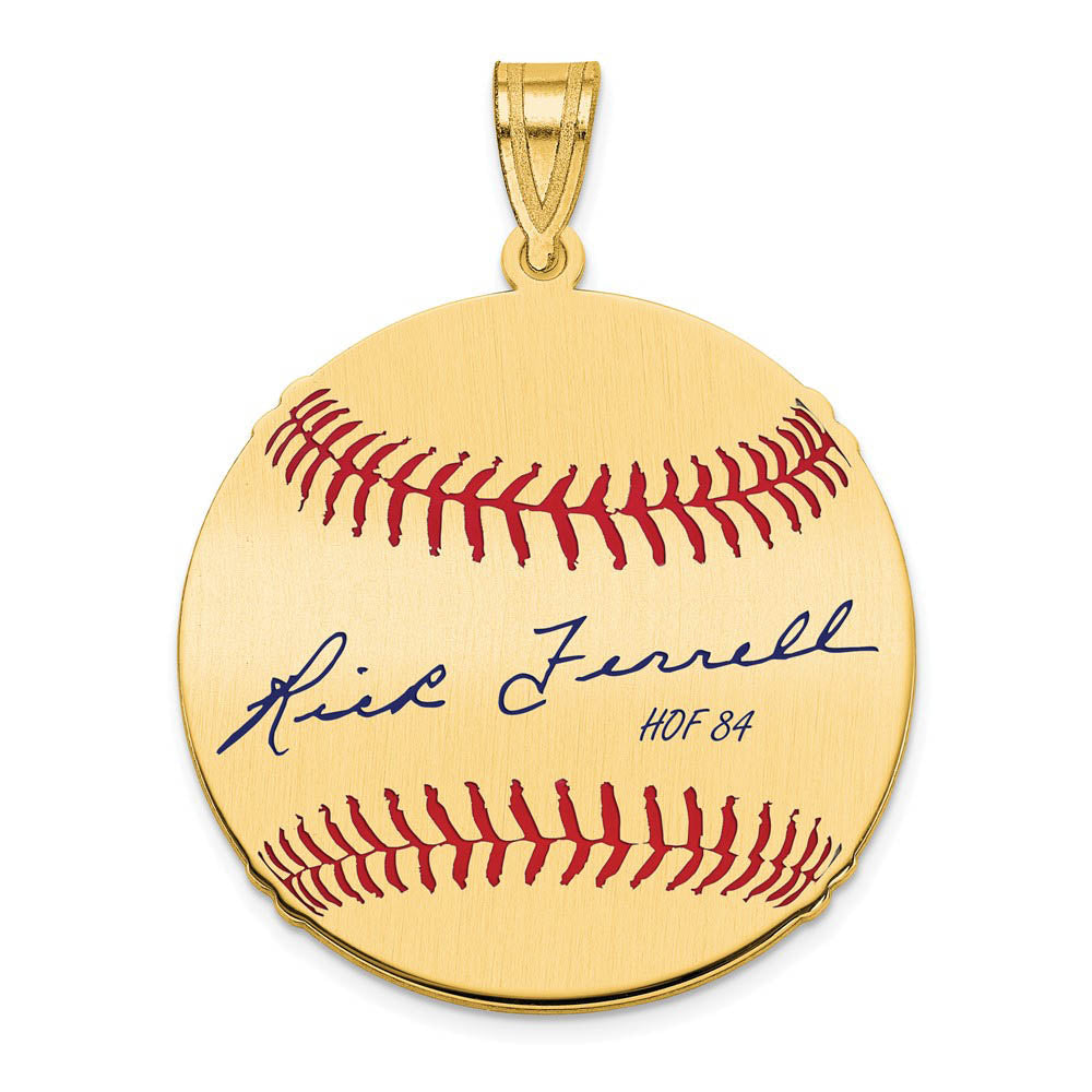 14K Gold Plated Rick Ferrell Signature MD Enamel Baseball Pendant, Item P31305 by The Black Bow Jewelry Co.